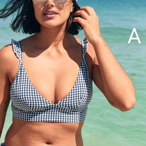 NEW Aerie Blue Gingham Triangle Swim Ruffle Bikini Bralette Top